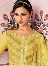 Load image into Gallery viewer, Yellow Floral Embroidered Designer Floor Touch Anarkali fashionandstylish.myshopify.com