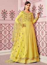 Load image into Gallery viewer, Yellow Floral Embroidered Designer Floor Touch Anarkali fashionandstylish.myshopify.com