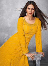 Load image into Gallery viewer, Yellow Gold Sequin Embroidered Floor touch Anarkali fashionandstylish.myshopify.com