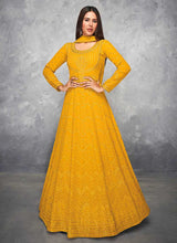 Load image into Gallery viewer, Yellow Gold Sequin Embroidered Floor touch Anarkali fashionandstylish.myshopify.com