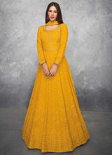Load image into Gallery viewer, Yellow Gold Sequin Embroidered Floor touch Anarkali fashionandstylish.myshopify.com