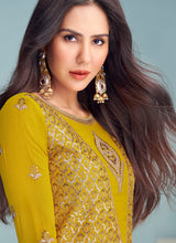 Load image into Gallery viewer, Yellow Gold Sequins Embroidered Kalidar Anarkali