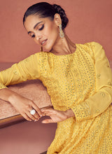 Load image into Gallery viewer, Yellow Golden Heavy Embroidered Floor touch Kalidar Anarkali