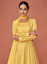 Load image into Gallery viewer, Yellow Golden Heavy Embroidered Floor touch Kalidar Anarkali