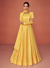 Load image into Gallery viewer, Yellow Golden Heavy Embroidered Floor touch Kalidar Anarkali