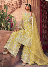 Load image into Gallery viewer, Yellow Heavy Embroidered Designer Sharara Style Suit fashionandstylish.myshopify.com