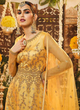Load image into Gallery viewer, Yellow Heavy Embroidered Kalidar Anarkali fashionandstylish.myshopify.com