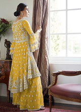 Load image into Gallery viewer, Yellow Heavy Embroidered Sharara Style Suit fashionandstylish.myshopify.com