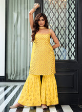 Load image into Gallery viewer, Yellow Heavy Embroidered Stylish Gharara Suit