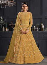 Load image into Gallery viewer, Yellow Heavy Floral Embroidered Kalidar Gown Style Anarkali fashionandstylish.myshopify.com