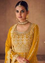 Load image into Gallery viewer, Yellow Mirror Embroidered Stylish Sharara Suit