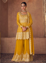 Load image into Gallery viewer, Yellow Mirror Embroidered Stylish Sharara Suit