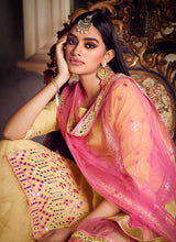 Load image into Gallery viewer, Yellow Pink Mirror Embroidered Gharara Style Suit fashionandstylish.myshopify.com