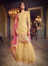 Load image into Gallery viewer, Yellow Pink Mirror Embroidered Gharara Style Suit fashionandstylish.myshopify.com