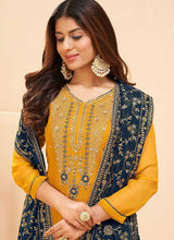Load image into Gallery viewer, Yellow and Blue Embroidered Pant Style Suit fashionandstylish.myshopify.com