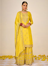 Load image into Gallery viewer, Yellow and Gold Embroidered Sharara Style Suit