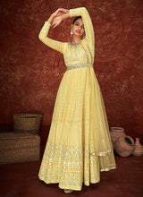 Load image into Gallery viewer, Yellow and Gold Gown Style Embroidered Anarkali Suit fashionandstylish.myshopify.com