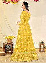 Load image into Gallery viewer, Yellow and Gold Heavy Embroidered Kalidar Anarkali fashionandstylish.myshopify.com