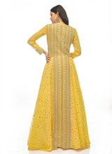Load image into Gallery viewer, Yellow and Gold Mirror Embroidered Indo Western Style Lehenga fashionandstylish.myshopify.com