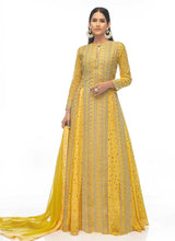Load image into Gallery viewer, Yellow and Gold Mirror Embroidered Indo Western Style Lehenga fashionandstylish.myshopify.com