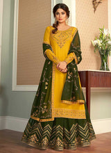 Load image into Gallery viewer, Yellow and Green Embroidered Lehenga Style Anarkali Suit fashionandstylish.myshopify.com
