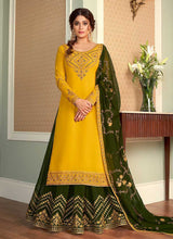 Load image into Gallery viewer, Yellow and Green Embroidered Lehenga Style Anarkali Suit fashionandstylish.myshopify.com