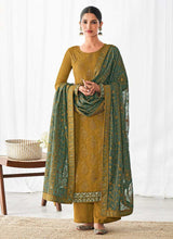 Load image into Gallery viewer, Yellow and Green Embroidered Straight Pant Style Suit fashionandstylish.myshopify.com