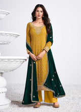 Load image into Gallery viewer, Yellow and Green Embroidered Stylish Pant Suit fashionandstylish.myshopify.com