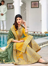 Load image into Gallery viewer, Yellow and Green Heavy Embroidered Palazzo Style Suit fashionandstylish.myshopify.com