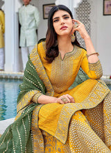 Load image into Gallery viewer, Yellow and Green Heavy Embroidered Palazzo Style Suit fashionandstylish.myshopify.com