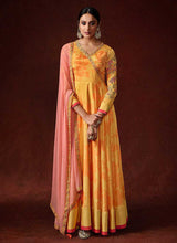 Load image into Gallery viewer, Yellow and Pink Embroidered Anarkali Style Gown fashionandstylish.myshopify.com