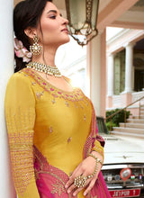 Load image into Gallery viewer, Yellow and Pink Heavy Embroidered Lehenga/ Pant Style Suit fashionandstylish.myshopify.com