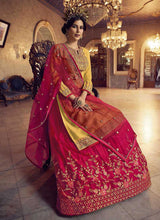 Load image into Gallery viewer, Yellow and Pink Heavy Embroidered Lehenga/ Pant Style Suit fashionandstylish.myshopify.com