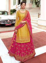 Load image into Gallery viewer, Yellow and Pink Heavy Embroidered Lehenga/ Pant Style Suit fashionandstylish.myshopify.com