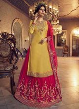 Load image into Gallery viewer, Yellow and Pink Heavy Embroidered Lehenga/ Pant Style Suit fashionandstylish.myshopify.com