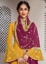 Load image into Gallery viewer, Yellow and Purple Heavy Embroidered Sharara Suit fashionandstylish.myshopify.com