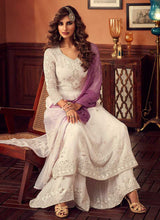 Load image into Gallery viewer, white and Purple Heavy Embroidered Sharara Style Suit fashionandstylish.myshopify.com