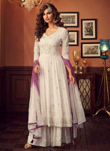 Load image into Gallery viewer, white and Purple Heavy Embroidered Sharara Style Suit fashionandstylish.myshopify.com