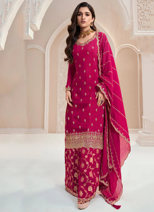 Exquisite Embroidered Pink Palazzo Suit