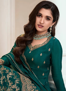 Exquisite Embroidered Green Palazzo Suit