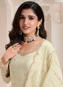 Exquisite Embroidered Off White Palazzo Suit