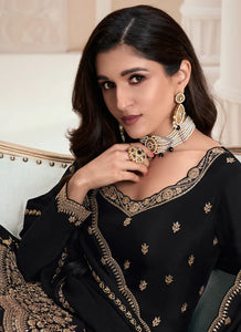 Exquisite Embroidered Black Palazzo Suit