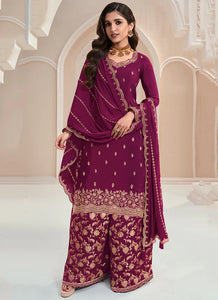 Exquisite Embroidered Plum Palazzo Suit