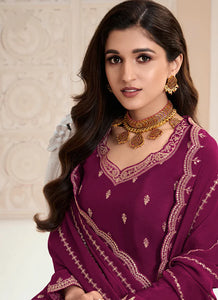 Exquisite Embroidered Plum Palazzo Suit