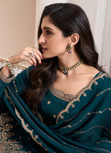 Exquisite Embroidered Blue Palazzo Suit