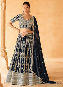 Affordable Navy Blue Embroidered Lehenga