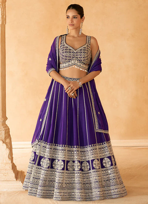 Affordable Plum Embroidered Lehenga