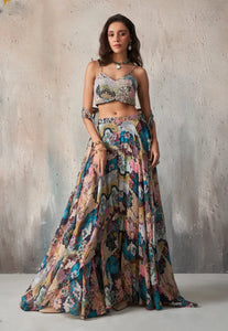 Alluring Embroidered Blue Lehenga Set