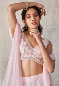 Alluring Embroidered Light Pink Lehenga Set