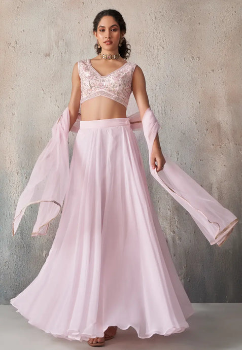 Alluring Embroidered Light Pink Lehenga Set